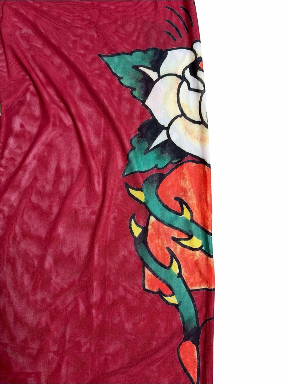 Ed Hardy red mesh cover-up beach skirt set XL rose tattoo rhinestone Y2K NWT - Picture 6 of 8